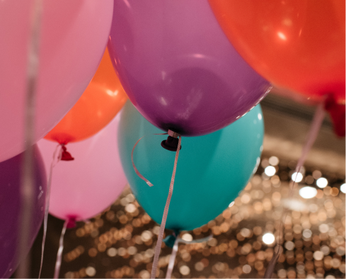 Colorful balloons display at a fundraising event